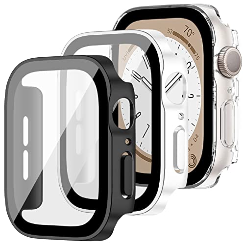 3 Stück Hülle Kompatibel für Apple Watch 45mm 41mm 44mm 40mm Hart PC Schutzhülle mit Displayschutz aus gehärtetem Glas Anti-Kratz Protective Cover für iWatch Serie 8 7 6 5 4 SE von MYAPULUA