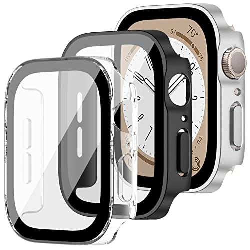 3 Stück kompatibel mit Apple Watch Serie 6 5 4 SE 44 mm 40 mm Hartschale mit Displayschutzfolie aus gehärtetem Glas, kratzfest, ultradünn, vollständige Schutzhülle für iWatch Serie 6 5 4 SE von MYAPULUA