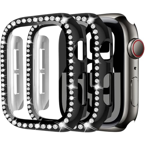 Glitzer-Schutzhülle für Apple Watch, 46 mm, für Damen, harter Polycarbonat, Glitzer, Kristall, vollständiger Schutz, Schutzhülle für iWatch Serie 10, 9, 8, 7, 6, 5, 4, SE, 01, Schwarz/Schwarz, 2 Stück Glitzer-Schutzhülle für Apple Watch, 46 mm, für Damen, harter Polycarbonat, Glitzer, Kristall, vollständiger Schutz, Schutzhülle für iWatch Serie 10, 9, 8, 7, 6, 5, 4, SE, 01, Schwarz/Schwarz, 2 Stück von MYAPULUA