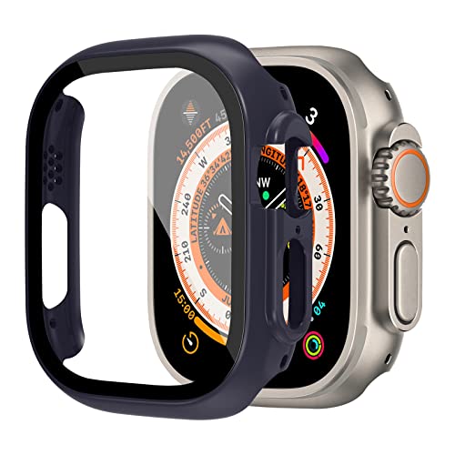 Hülle kompatibel für Apple Watch Ultra 49mm, Displayschutzfolie aus gehärtetem Glasharter PC vollständige Schutzhülle Case für iWatch Serie 8 Ultra [Kratzfest] [HD],Mitternacht von MYAPULUA