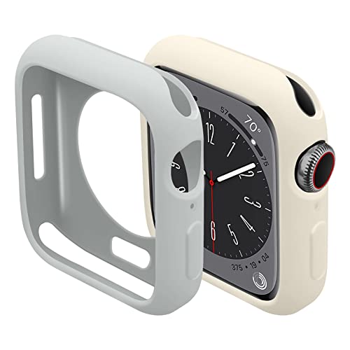 MYAPULUA 2 Stück Hülle kompatibel für Apple Watch Series 7 8 41mm 45mm,TPU weiche Silikon Schutzhülle Protective Cover für iWatch 7 8,Hellgrau+hellweiß von MYAPULUA