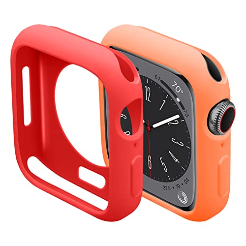 MYAPULUA 2 Stück Hülle kompatibel für Apple Watch Series 7 8 41mm 45mm,TPU weiche Silikon Schutzhülle Protective Cover für iWatch 7 8,Rot+orange von MYAPULUA