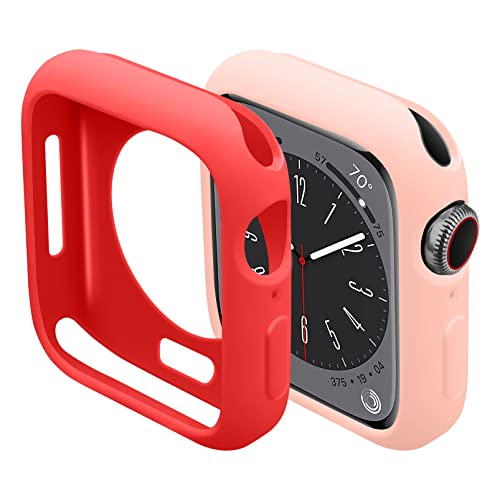 2 Stück Hülle kompatibel für Apple Watch Series 7 8 41mm 45mm,TPU weiche Silikon Schutzhülle Protective Cover für iWatch 7 8,Rot+rosa Sand von MYAPULUA