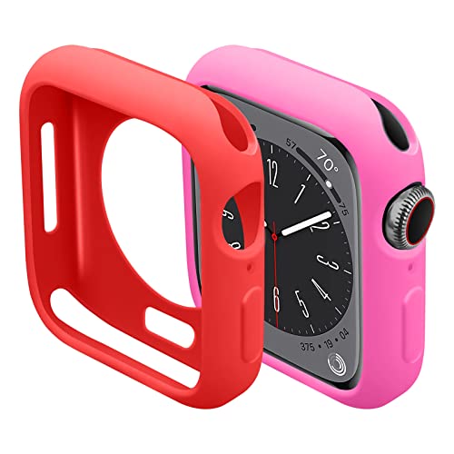 MYAPULUA 2 Stück Hülle kompatibel für Apple Watch Series 7 8 41mm 45mm,TPU weiche Silikon Schutzhülle Protective Cover für iWatch 7 8,Rot+tiefrosa von MYAPULUA