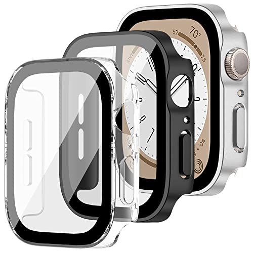 3 Stück Hülle Kompatibel für Apple Watch 45mm 41mm 44mm 40mm Hart PC Schutzhülle mit Displayschutz aus gehärtetem Glas Anti-Kratz Protective Cover für iWatch Serie 8 7 6 5 4 SE von MYAPULUA