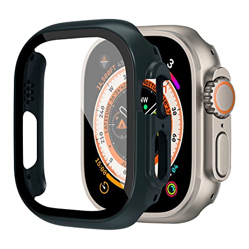 MYAPULUA Hülle kompatibel für Apple Watch Ultra 49mm, Displayschutzfolie aus gehärtetem Glasharter PC vollständige Schutzhülle Case für iWatch Serie 8 ultra [kratzfest] [HD],Tiefgrün von MYAPULUA