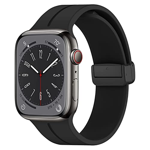 MYAPULUA Sport Armband kompatibel für Apple Watch Band 49mm 45mm 44mm 42mm 41mm 40mm 38mm,Silikon Magnetverschluss verstellbares Band für iWatch Series 8 7 6 5 4 3 2 1 SE Ultra,Schwarz von MYAPULUA