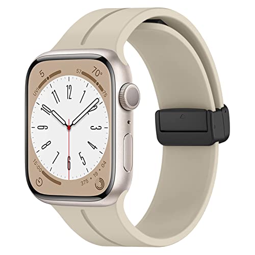 MYAPULUA Sport Armband kompatibel für Apple Watch Band 49mm 45mm 44mm 42mm 41mm 40mm 38mm,Silikon Magnetverschluss verstellbares Band für iWatch Series 8 7 6 5 4 3 2 1 SE Ultra,Sternenlicht von MYAPULUA