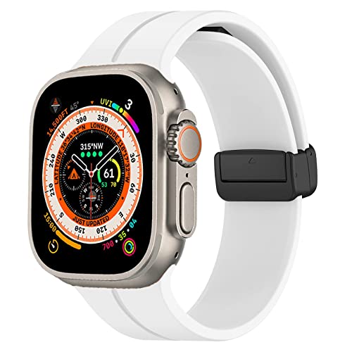 MYAPULUA Sport Armband kompatibel für Apple Watch Band 49mm 45mm 44mm 42mm 41mm 40mm 38mm,Silikon Magnetverschluss verstellbares Band für iWatch Series 8 7 6 5 4 3 2 1 SE Ultra,Weiß von MYAPULUA