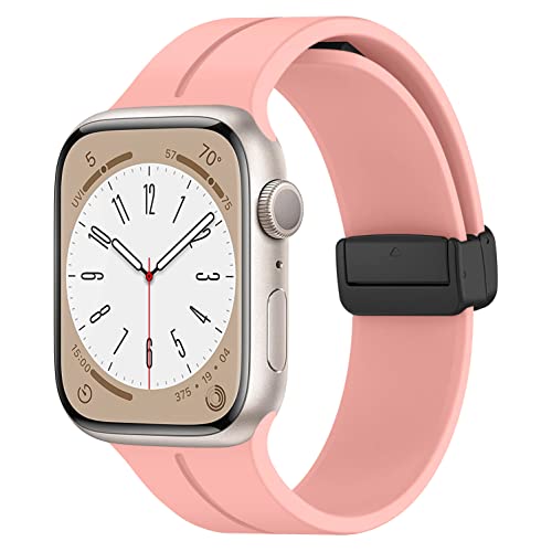 Sport armband kompatibel für Apple Watch Band 49mm 45mm 44mm 42mm 41mm 40mm 38mm,Silikon Magnetverschluss verstellbares Band für iWatch Series 8 7 6 5 4 3 2 1 SE Ultra,rosa von MYAPULUA