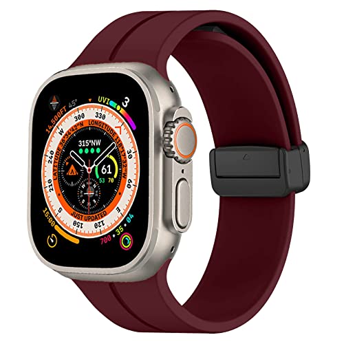 Sport armband kompatibel für Apple Watch Band 49mm 45mm 44mm 42mm 41mm 40mm 38mm,Silikon Magnetverschluss verstellbares Band für iWatch Series 8 7 6 5 4 3 2 1 SE Ultra,Weinrot von MYAPULUA