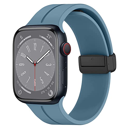 Sport armband kompatibel für Apple Watch Band 49mm 45mm 44mm 42mm 41mm 40mm 38mm,Silikon Magnetverschluss verstellbares Band für iWatch Series 8 7 6 5 4 3 2 1 SE Ultra,blau von MYAPULUA