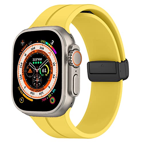 Sport armband kompatibel für Apple Watch Band 49mm 45mm 44mm 42mm 41mm 40mm 38mm,Silikon Magnetverschluss verstellbares Band für iWatch Series 8 7 6 5 4 3 2 1 SE Ultra,gelb von MYAPULUA
