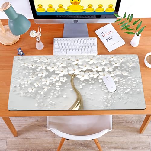 MYAUEYSU Gaming 40x75cm Premium Groß vernähte Kanten langlebig mit high-end Glide und Anti-Rutsch Speed Gaming Mauspad,3D Wallpaper Illustration von Blumen Hintergrund Silber von MYAUEYSU