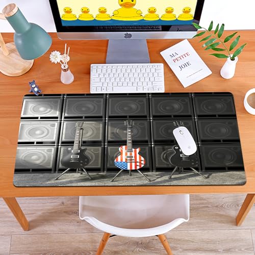 MYAUEYSU Gaming 40x75cm Premium Groß vernähte Kanten langlebig mit high-end Glide und Anti-Rutsch Speed Gaming Mauspad,Amerikanische Flagge, Schwarz und US-Bassgitarre, elektronische Rockmusik, von MYAUEYSU