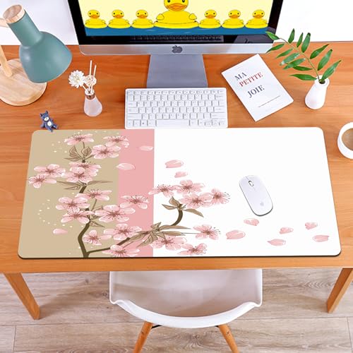 MYAUEYSU Gaming 40x75cm Premium Groß vernähte Kanten langlebig mit high-end Glide und Anti-Rutsch Speed Gaming Mauspad,Kirschbaum (Karte mit stilisierter Vektorblüte) von MYAUEYSU