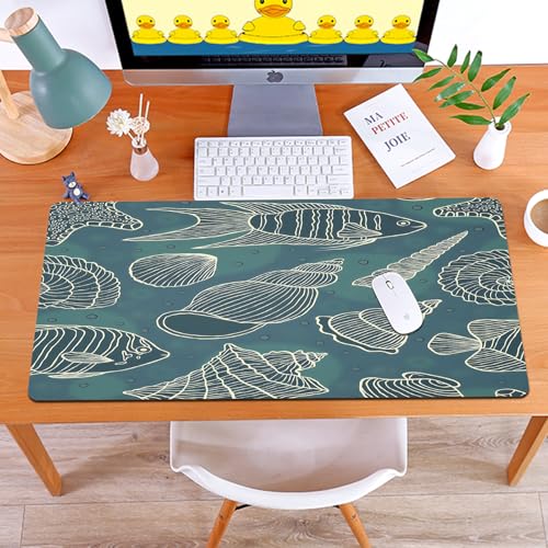 MYAUEYSU Gaming 40x75cm Premium Groß vernähte Kanten langlebig mit high-end Glide und Anti-Rutsch Speed Gaming Mauspad,Konturzeichnung von Muscheln auf dunkelblauem Hintergrund. Nahtloses Musche von MYAUEYSU
