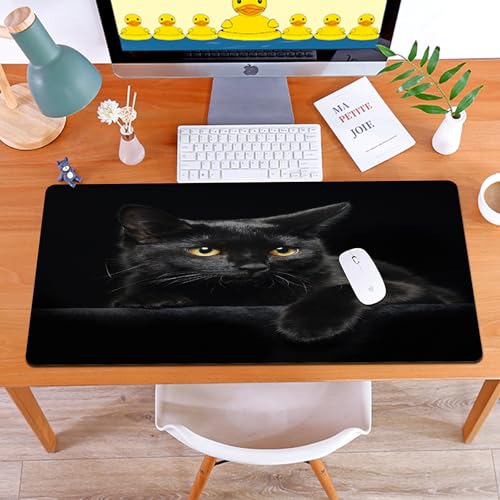 MYAUEYSU Gaming 40x75cm Premium Groß vernähte Kanten langlebig mit high-end Glide und Anti-Rutsch Speed Gaming Mauspad,Schwarze Katze mit gelben Augen auf schwarzem Hintergrund MYAUEYSU Gaming 40x75cm Premium Groß vernähte Kanten langlebig mit high-end Glide und Anti-Rutsch Speed Gaming Mauspad,Schwarze Katze mit gelben Augen auf schwarzem Hintergrund von MYAUEYSU