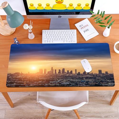 MYAUEYSU Gaming 40x75cm Premium Groß vernähte Kanten langlebig mit high-end Glide und Anti-Rutsch Speed Gaming Mauspad,Stadt, Sonnenaufgang in Los Angeles, Urbane Architektur, ruhige Landschaft, von MYAUEYSU