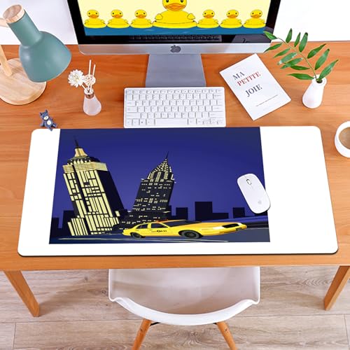 MYAUEYSU Gaming 40x75cm Premium Groß vernähte Kanten langlebig mit high-end Glide und Anti-Rutsch Speed Gaming Mauspad,Stadt, Wolkenkratzer und Taxi New York Thema Amerikanische Innenstadt Maler von MYAUEYSU