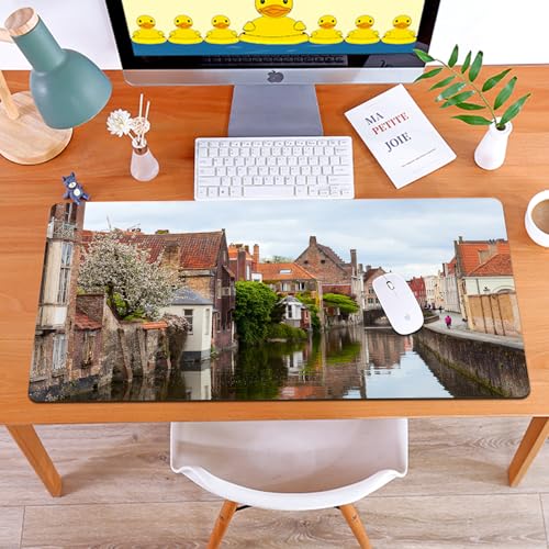 MYAUEYSU Gaming 40x75cm Premium Groß vernähte Kanten langlebig mit high-end Glide und Anti-Rutsch Speed Gaming Mauspad,Stadtbild, lebendige Landschaft mit Wasserkanal in der Altstadt von Brügge, von MYAUEYSU