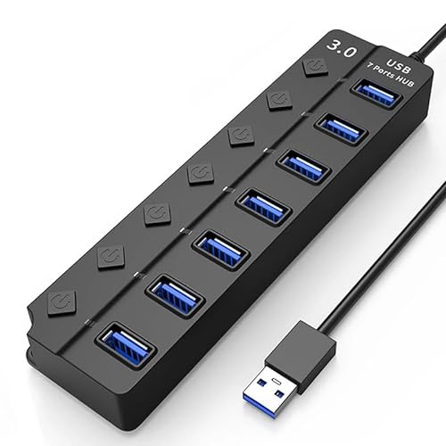USB Hub, MYAYD 7 Port Multi Data Ports Hub Splitter mit individuellen An/Ausschaltern, Smart Charging Power Adapter, Erweiterung für MacBook, Mac Pro und weitere Geräte,USB 3.0 von MYAYD