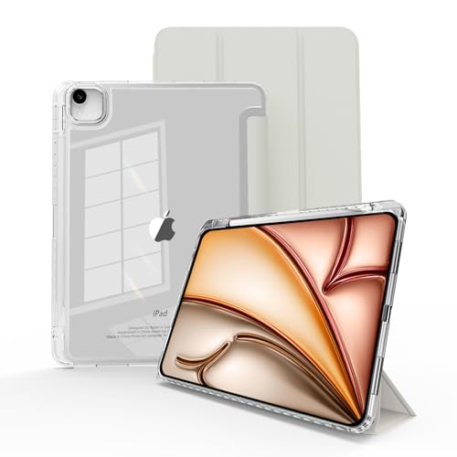MYGROO Schutzhülle für iPad Air 13 Zoll M2/3 2024/2025, für iPad Pro 12,9 Zoll 2022 (6. Generation) mit Stifthalter, dreifach Faltbarer Ständer mit transparenter Hülle für iPad Air13, transparent, von MYGROO
