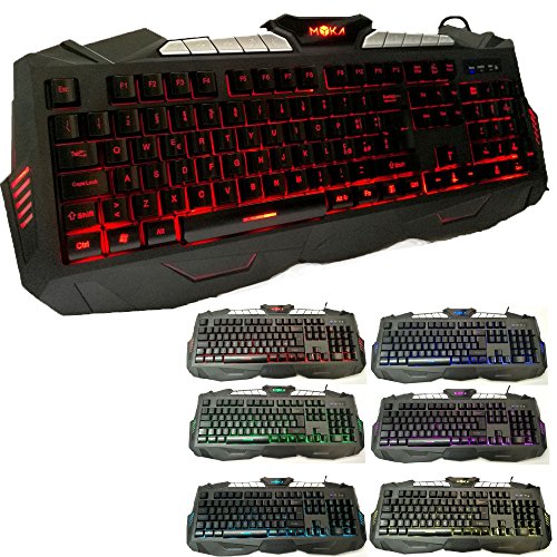 MYKA Gaming-Tastatur, Gamer, 7 Farben, LED, Multimedial, programmierbar, mehrfarbig mit Hintergrundbeleuchtung, lasergravierte Tasten, Anti-GOST Key-MG7 von MYKA