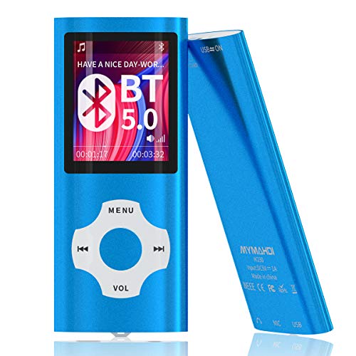 MYMAHDI Bluetooth 5.0 MP3/MP4-Player mit 32 GB Speicherkarte, 1,8 Zoll LCD-Bildschirm, unterstützt bis zu 128 GB, Video/Sprachaufnahme/FM-Radio/E-Book-Reader/Fotobetrachter, Dunkelblau von MYMAHDI