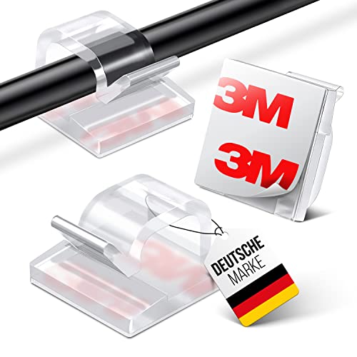 MYMIND® Kabelhalter selbstklebend [3M KLEBER] 50 Stück Indoor & Outdoor - Kabelclips für Kabelmanagement - Kabelklemmen & Kabelorganisator am Schreibtisch - Kabelbefestigung Lichterkette(transparent) von MYMIND