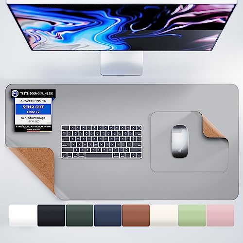MYMIND® Schreibtischunterlage [2-er Set] 80x40cm - Premium Qualität mit extra Mauspad - Schreibunterlage für Homeoffice - Schreibtisch Unterlagenmatte rutschfest - Desk Mat - Unterlage (Grau) von MYMIND