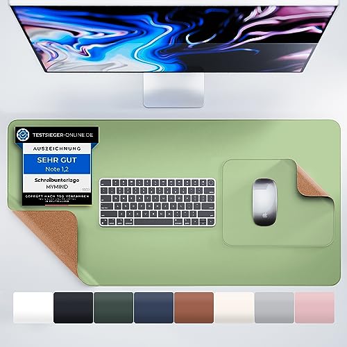 MYMIND® Schreibtischunterlage [2-er Set] 80x40cm - Premium Qualität mit extra Mauspad - Schreibunterlage für Homeoffice - Schreibtisch Unterlagenmatte rutschfest - Desk Mat - Unterlage (Minzgrün) von MYMIND