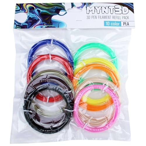 MYNT3D PLA 3D Pen Filament Nachfüllpackung (10 Farben, je 3 m) von MYNT3D