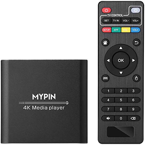 MYPIN Digitaler 4K-MP4-Player für 14 TB HDD/USB-Laufwerk/TF-Karte/H.265 MP4 PPT MKV AVI mit Fernbedienung, unterstützt HDMI/AV/optischer Ausgang und USB-Maus/Tastatur, HDMI bis zu 7.1 Surround-Sound, von MYPIN