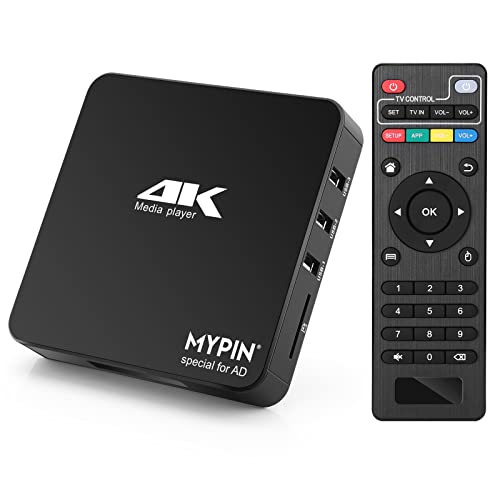 MYPIN 4K@60hz MP4 Media Player Unterstützt 8TB HDD/256G USB-Laufwerk/SD-Karte mit HDMI/AV-Ausgang für HDTV/PPT MKV AVI MP4 H.265- Unterstützt Werbung Untertitel/Timing von MYPIN
