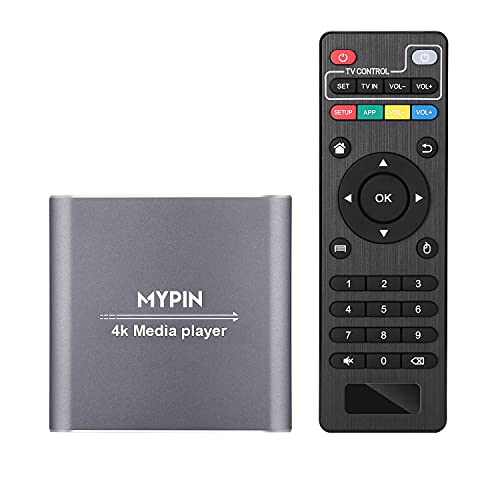 MYPIN HDMI Multimedia Player, 4K@30Hz Digital Media Player HDMI/AV-Ausgang PPT MKV AVI RMVB RM für HDTV mit Fernbedienung unterstützt USB-Laufwerke und SD-Karten USB-Maus (Grau) von MYPIN