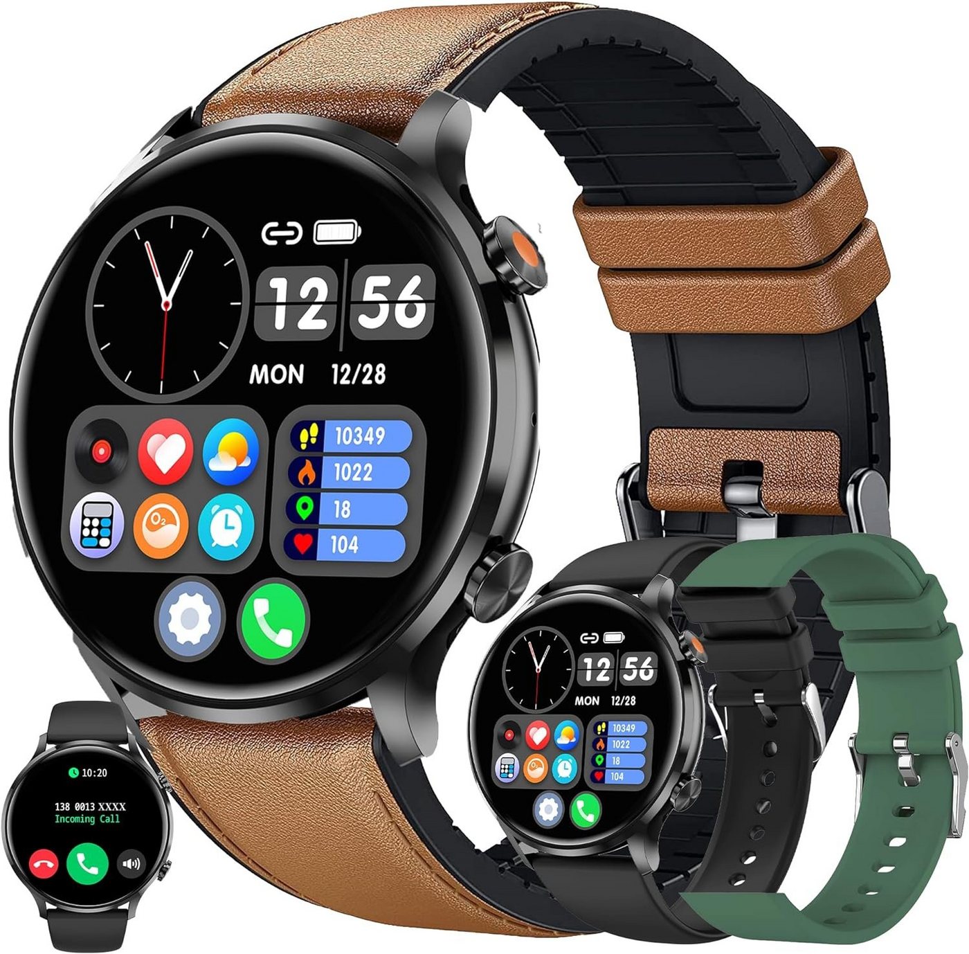 MYSHUN Herren mit Telefonfunktion Touchscreen IP68 Wasserdicht Sport Smartwatch (1.39 Zoll, Andriod iOS), mit Blutdruckmessung 123 Sportmodi 3 Uhrenarmbänder Aktivitätstracker von MYSHUN