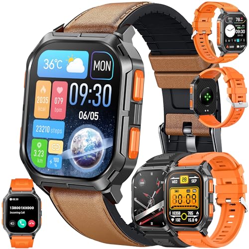 MYSHUN Smartwatch Herren mit Telefonfunktion, 2,01” Touchscreen 5ATM Wasserdicht Sportuhr Aktivitätstracker mit Blutdruckmessung SpO2 123 Sportmodi Militär Uhr kompatibel mit iOS Android (Orange) von MYSHUN