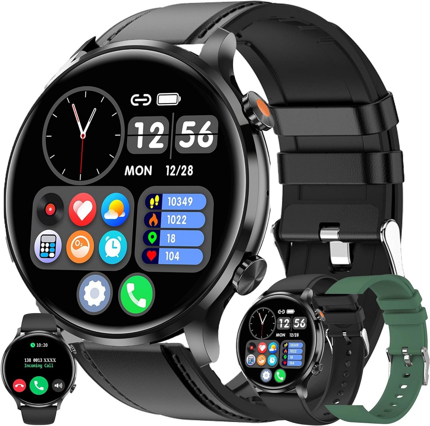 MYSHUN mit Telefonfunktion Touchscreen IP68 Wasserdicht Sport Smartwatch (1.39 Zoll, Andriod iOS), mit Blutdruckmessung 123 Sportmodi 3 Uhrenarmbänder Aktivitätstracker von MYSHUN