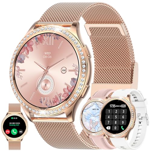Smartwatch Damen mit Telefonfunktion, 1,32” AMOLED Fitness Smart Watch Fitness Tracker 123 Sportmodi Aktivitätstracker mit Blutdruck Schlafmonitor Schrittzähler Armbanduhr für IOS Android (Gold) von MYSHUN