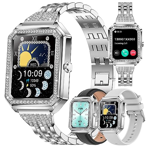 Smartwatch Damen mit Telefonfunktion, 1,59” Fitnessuhr Diamond Uhren Fitness Tracker 123 Sportmodi Aktivitätstracker IP68 Wasserdicht mit Schlafmonitor Schrittzähler für IOS Android (Diamant Silber) von MYSHUN