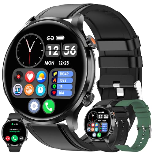 Smartwatch Herren mit Telefonfunktion, 1,39” Touchscreen IP68 Wasserdicht Sportuhr Aktivitätstracker mit Blutdruckmessung SpO2 123 Sportmodi Uhr kompatibel mit iOS Android, 3 Uhrenarmbänder (Schwarz) von MYSHUN