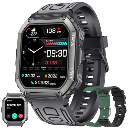 Smartwatch Herren mit Telefonfunktion, 1,8” AMOLED 5ATM Smart Watch Fitness Tracker 123 Sportmodi Aktivitätstracker mit Blutdruck Schlafmonitor Schrittzähler Armbanduhr für IOS Android (Schwarz) von MYSHUN