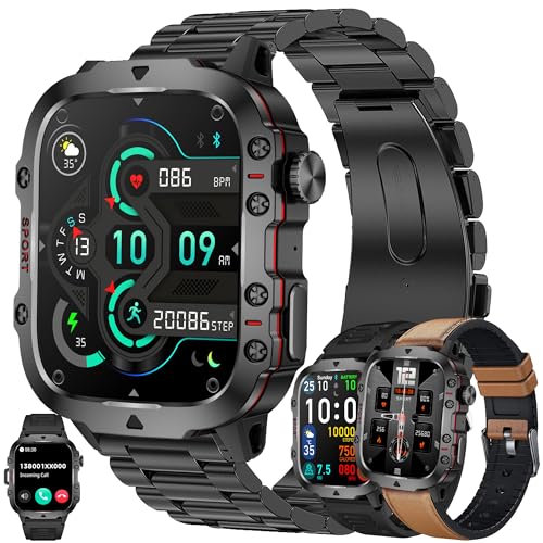 Smartwatch Herren mit Telefonfunktion, 1,96 Fitnessuhr Smart Watch Fitness Tracker 123 Sportmodi Aktivitätstracker 5ATM Wasserdicht mit Schlafmonitor Schrittzähler Armbanduhr für IOS Android (Braun) von MYSHUN