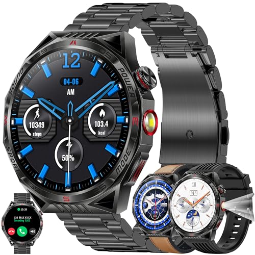 Smartwatch Herren mit Telefonfunktion, Taschenlampe, 1,85” AMOLED 5ATM Rund Smart Watch Aktivitätstracker mit 123 Sportmodi Blutdruck Schlafmonitor Schrittzähler Armbanduhr für IOS Android (Schwarz) Smartwatch Herren mit Telefonfunktion, Taschenlampe, 1,85” AMOLED 5ATM Rund Smart Watch Aktivitätstracker mit 123 Sportmodi Blutdruck Schlafmonitor Schrittzähler Armbanduhr für IOS Android (Schwarz) von MYSHUN