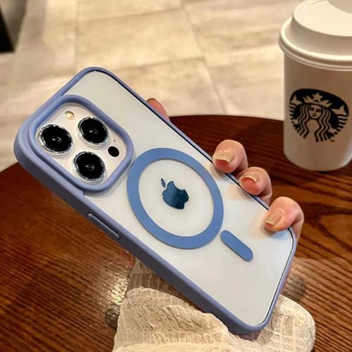 MYSXSWHL Transparente Hülle für iPhone 16 15 14 13 12 11 Pro XS XR Max Mini Plus Magnetische kabellose Ladehüllen, Sierra Blue, für iPhone 16 Pro von MYSXSWHL