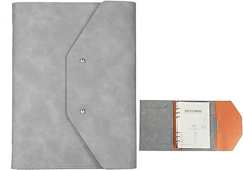 Portfoliomappe a4, A5 6 Ringbuch Business-Ordner for Interview-Konferenz und Präsentation Notebook Pocket Organizer(Light Gray) von MYXJX