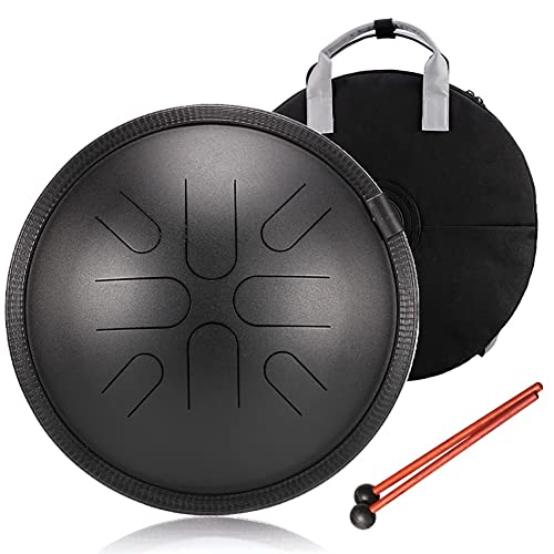 Zungentrommel, 10" Tank Drum Handpan, 8 Töne mit Rucksack und Schlägeln for Meditations-Yoga(Obsidian) von MYXJX