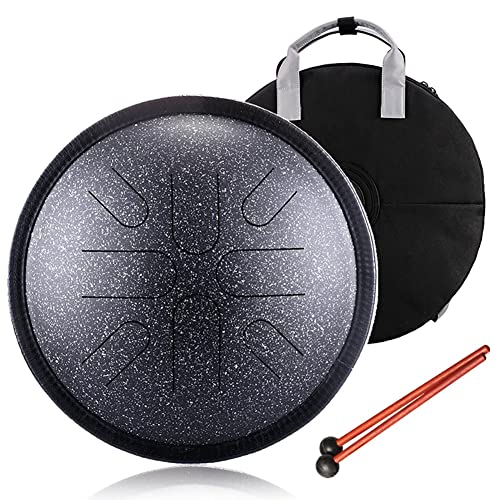 Zungentrommel, 10" Tank Drum Handpan, 8 Töne mit Rucksack und Schlägeln for Meditations-Yoga(Spotted black) von MYXJX