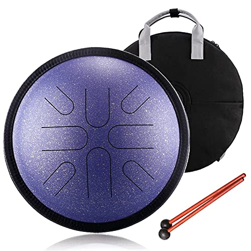 Zungentrommel, 10" Tank Drum Handpan, 8 Töne mit Rucksack und Schlägeln for Meditations-Yoga(Spotted purple) von MYXJX